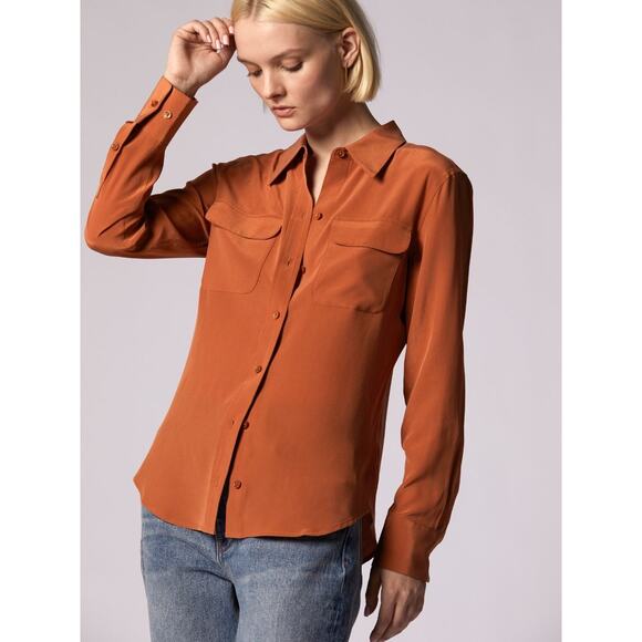 Equipment Signature Slim Fit Orange Silk Button Up Shirt Size Small - Picture 1 of 11